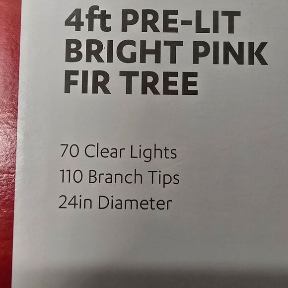 New 4 ft Pre-Lit Pink Fir Christmas Valentine's Day Tree - Picture 3 of 9
